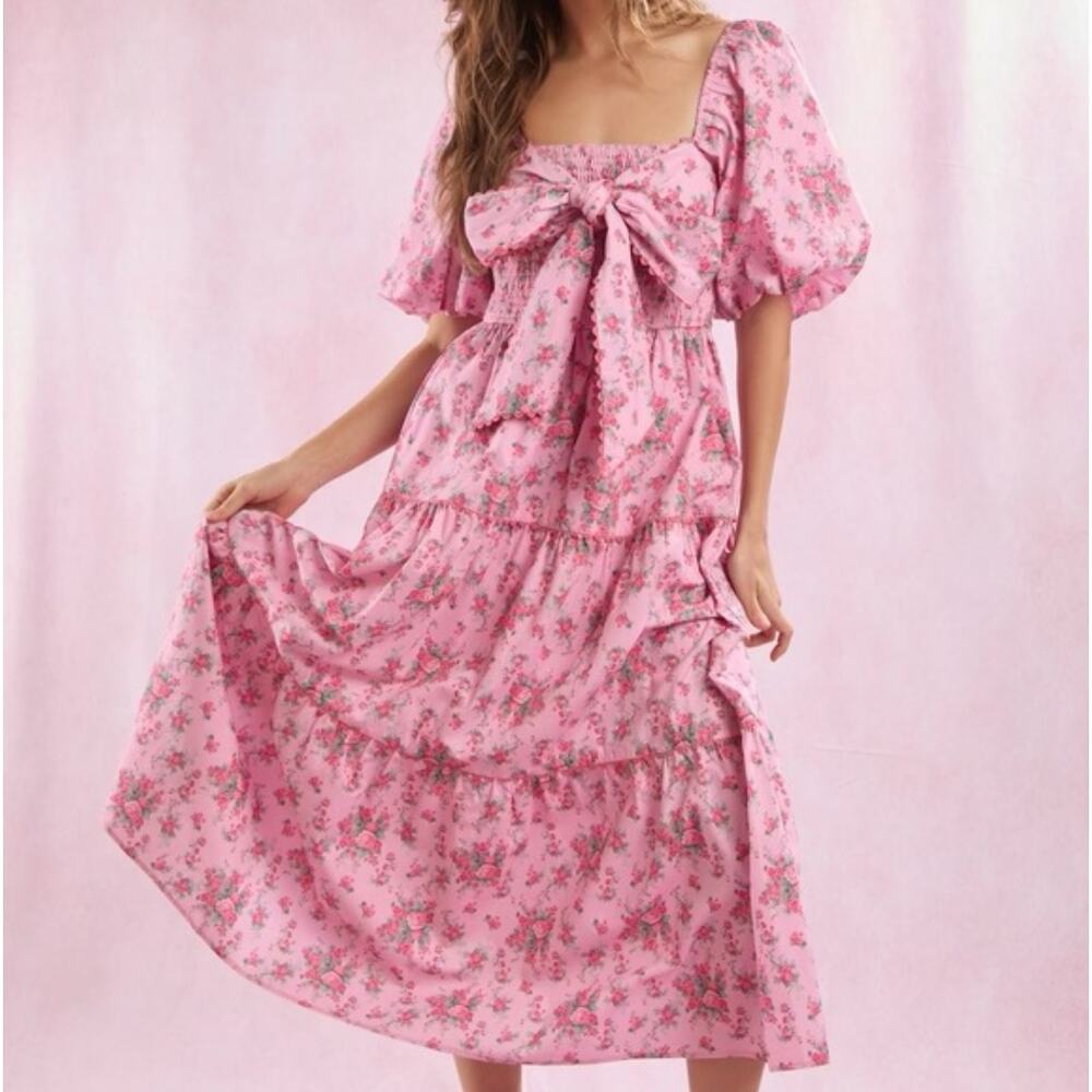 Peach Love California Pink Puff Sleeve Mini Dress